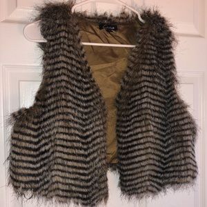 Cropped faux fur vest and long faux fur vest